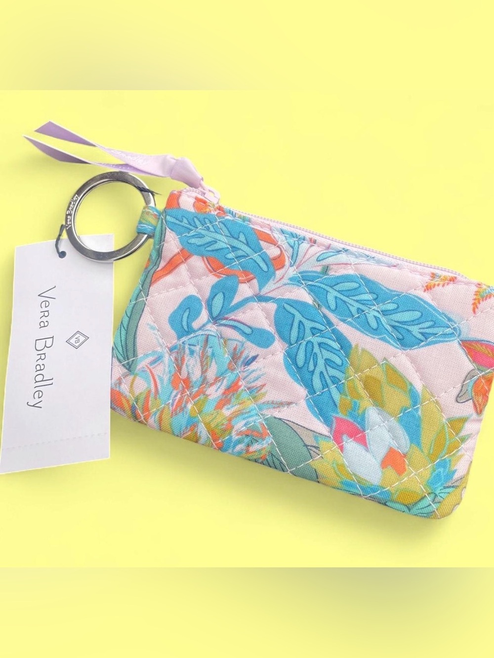 Vera Bradley Rainforest Canop Quilted Floral Zip IF Card Coin holder